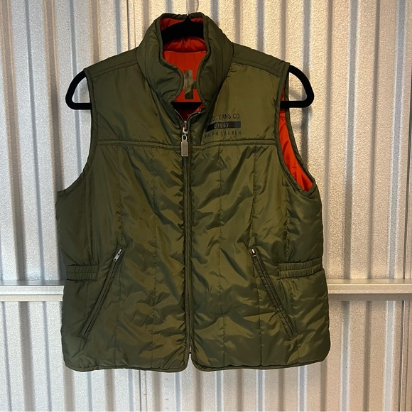 Polo Ralph Lauren unisex Reversible Down Puffer Vest Jacket orange and green - Picture 2 of 9